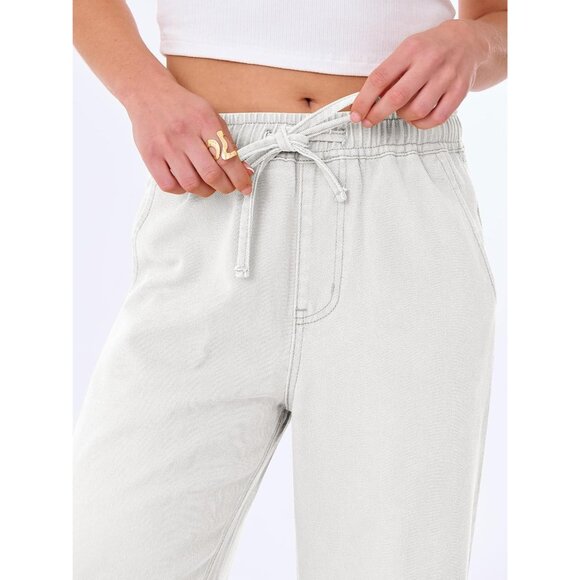 Versatile Y2K Drawstring Jeans - Women’s High Waisted Barrel Style in White - Picture 5 of 7